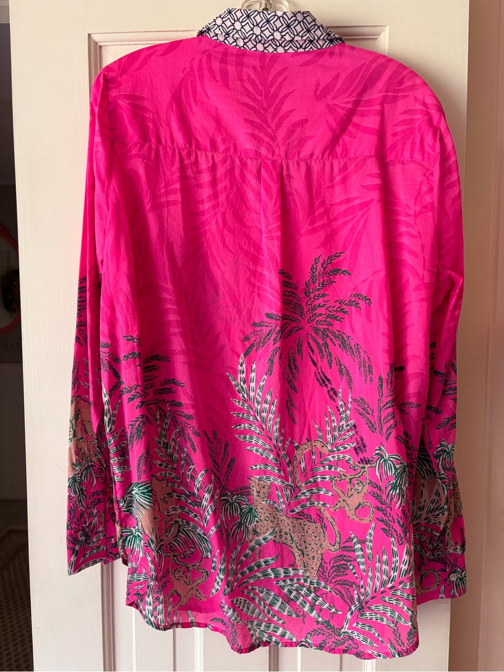 Lilly Pulitzer Hot Pink Palm & Leopard Button-Up Blouse - Picture 2 of 4